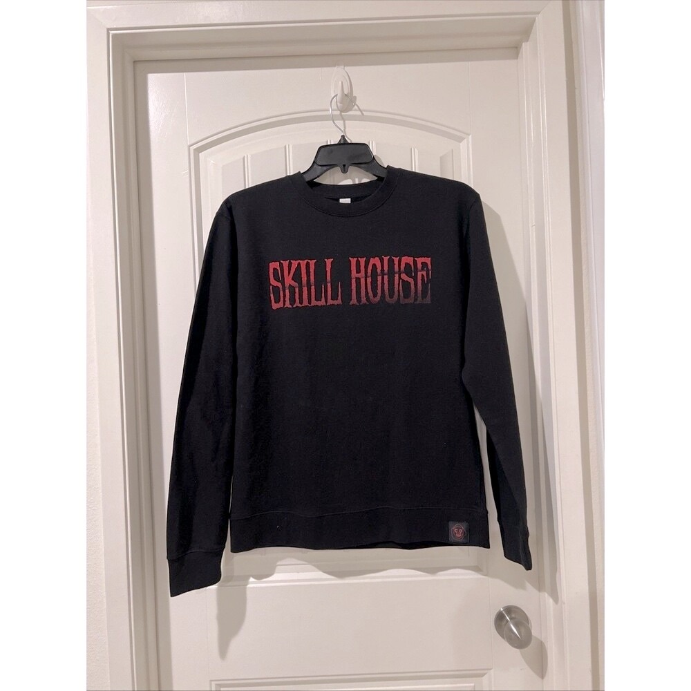Skill House Crew Neck “Post Or Die” Graphic Logo Fleece Sweatshirt Size M Black